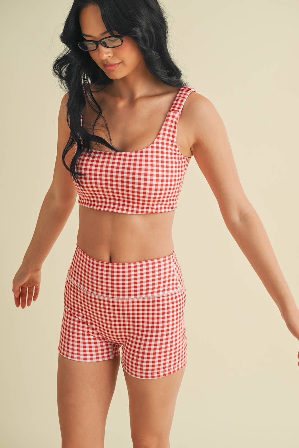 Gingham Print Ruched Bra Top