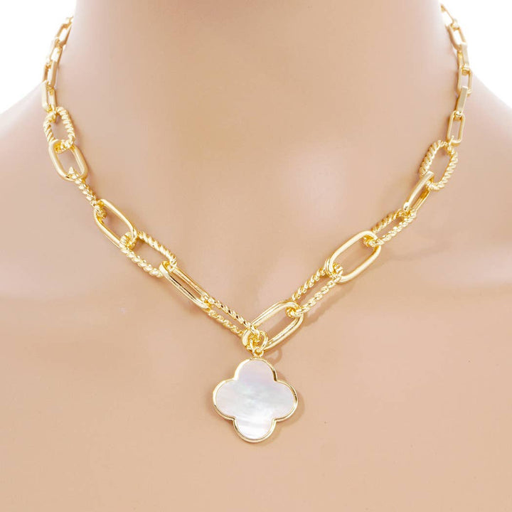 Gold-Dipped Clover Charm Linked Chain Necklace
