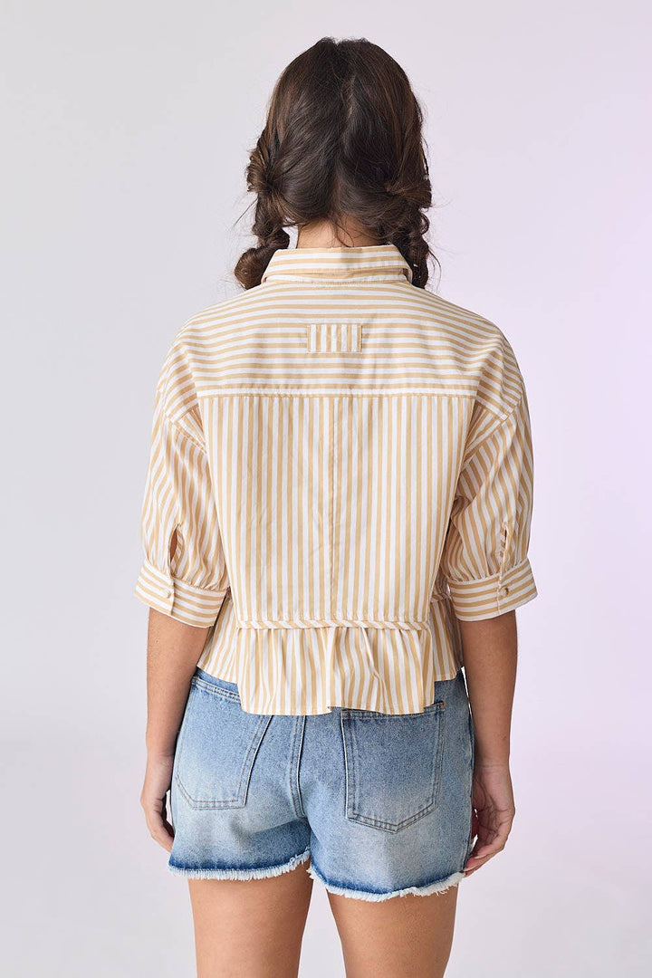 PT18030 - Violet 3/4" Sleeve Peplum Button Down Top