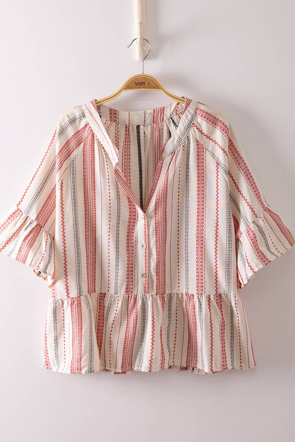 Strippedd Half Bell Sleeve Blouse Top