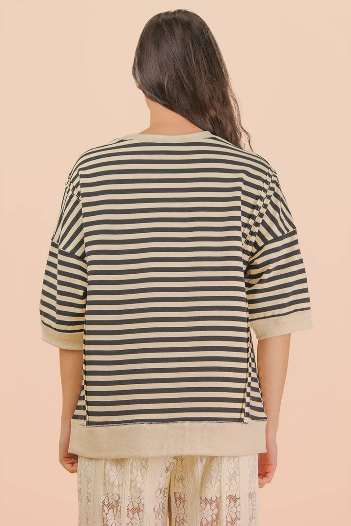 Striped Color Block Lounge Blue Cream Set