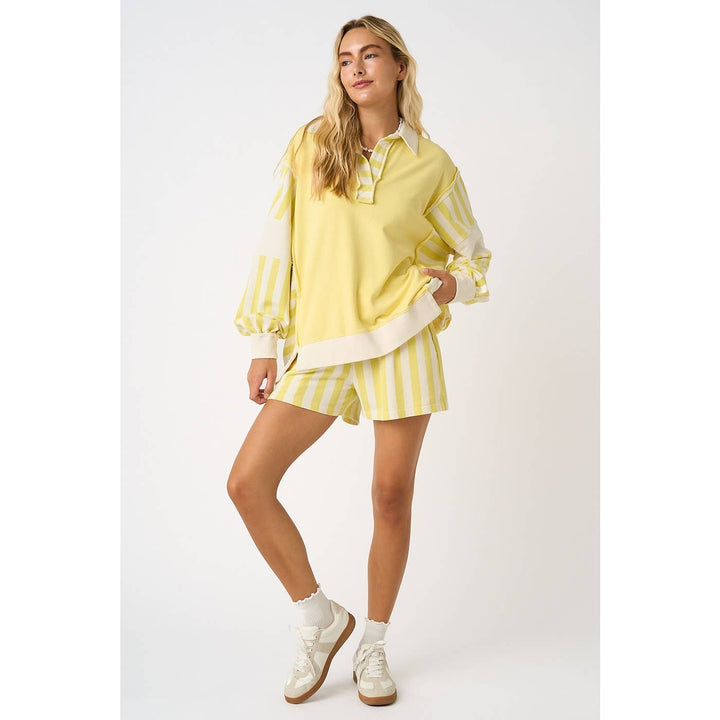 STRIPED COLORBLOCK RUGBY PULLOVER AND SHORTS SET