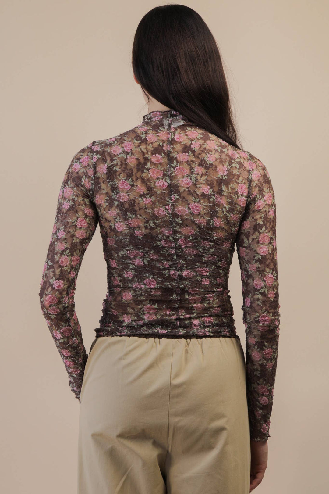 Very J Fitted Sheer Mesh Lace Top