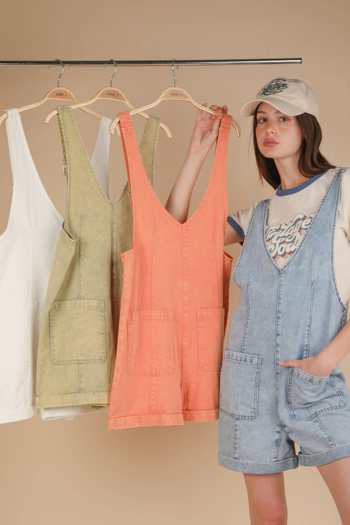 NP70785-Washed Denim Casual Romper