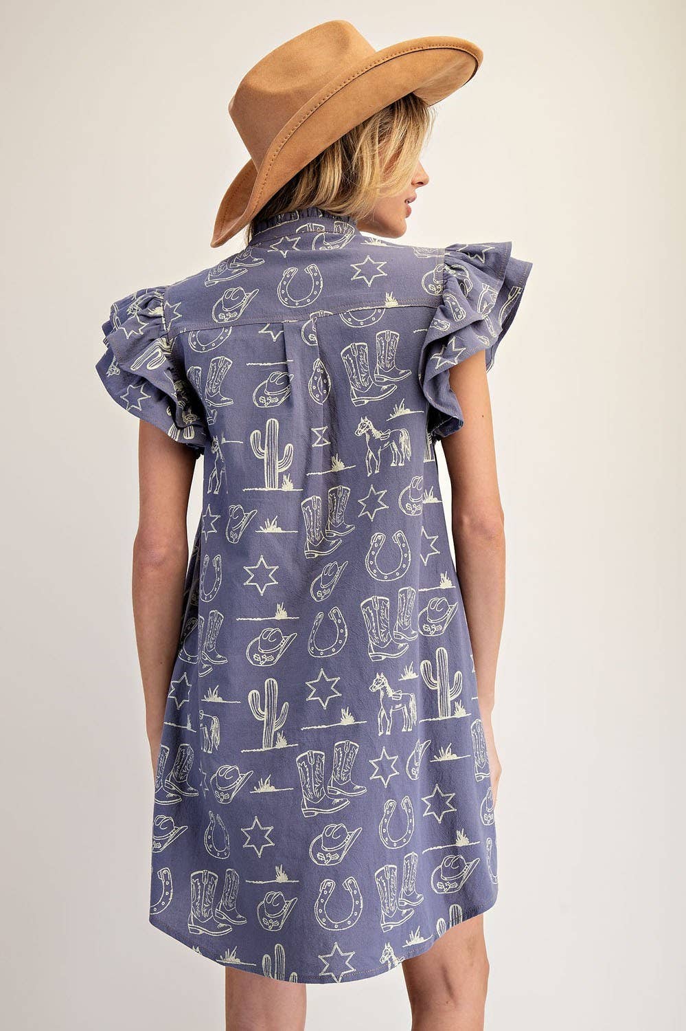 PL9120 - SOFT WASHED WESTERN GRAPHIC BUTTON DOWN MINI DRESS