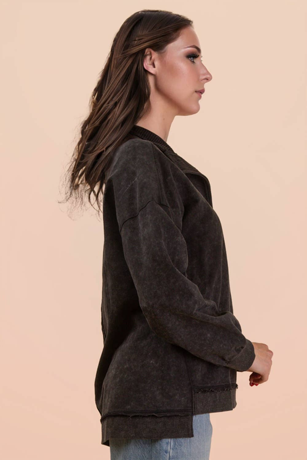 Very J Mock Neck Mineral Washed Knit Top