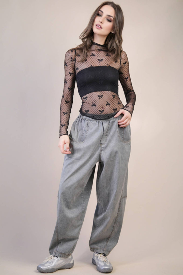 Very J Fitted Sheer Mesh Lace Top