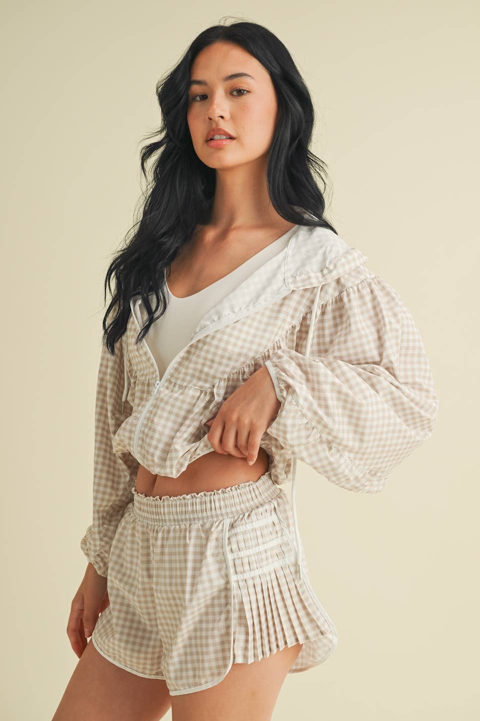 Lightweight Gingham Print Jacket Blue