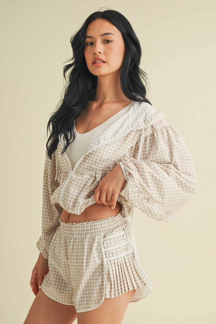 Lightweight Gingham Print Jacket Blue