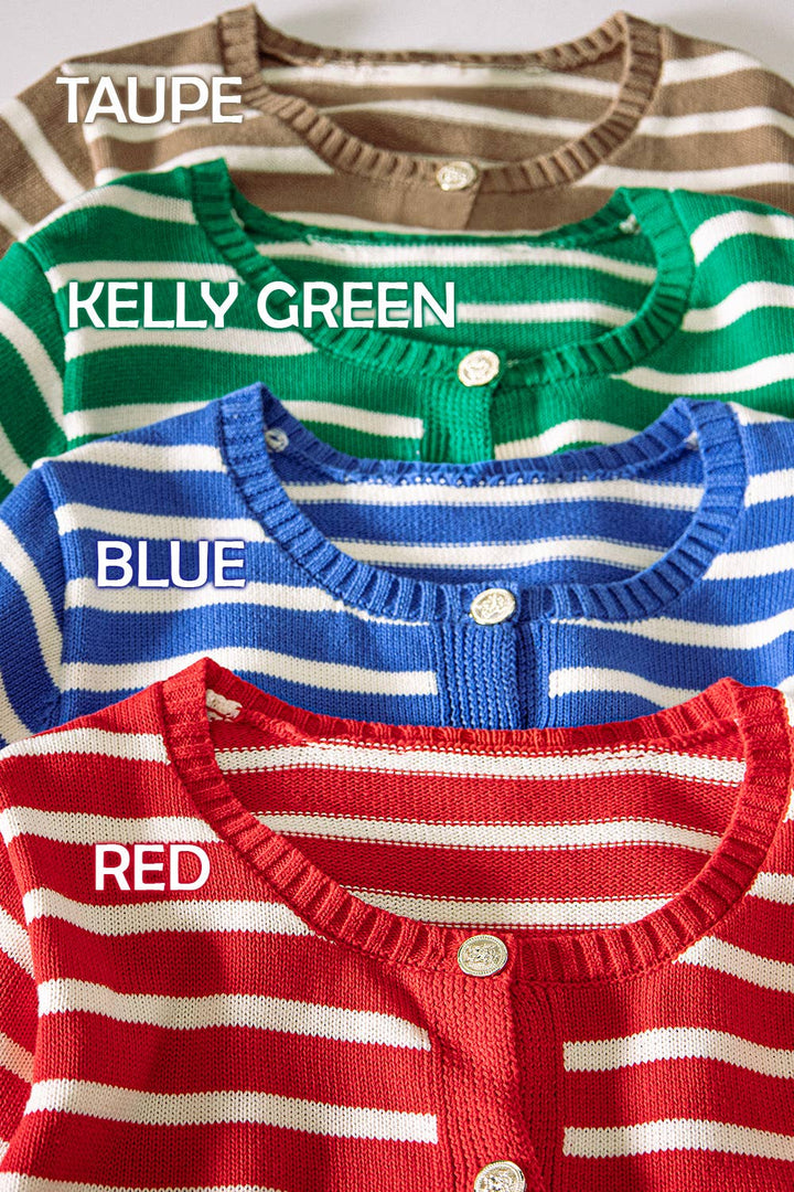 Stripe Button Down Knit Sweater Top Kelly Green