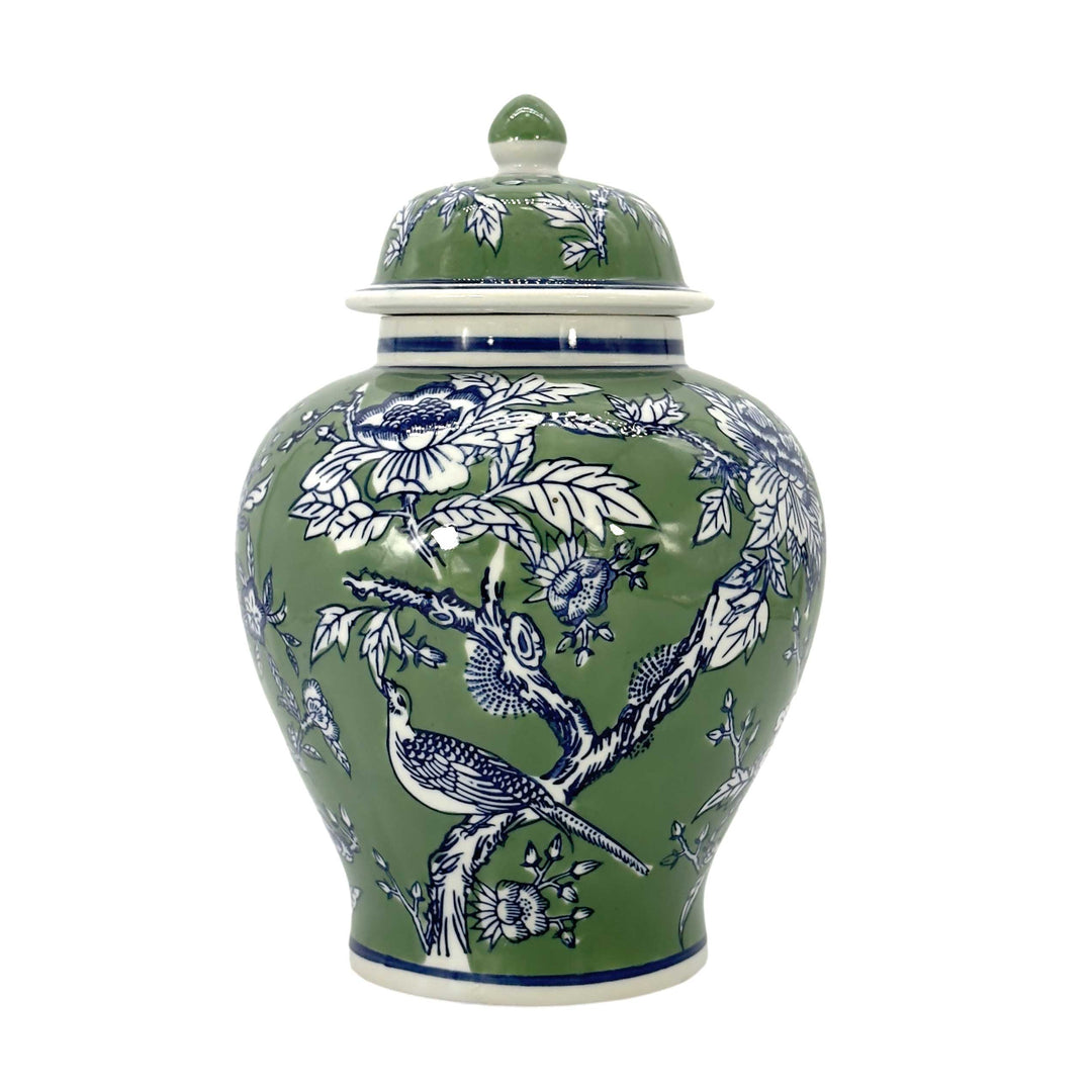 Floral Chinoiserie Ceramic Ginger Jar 12"