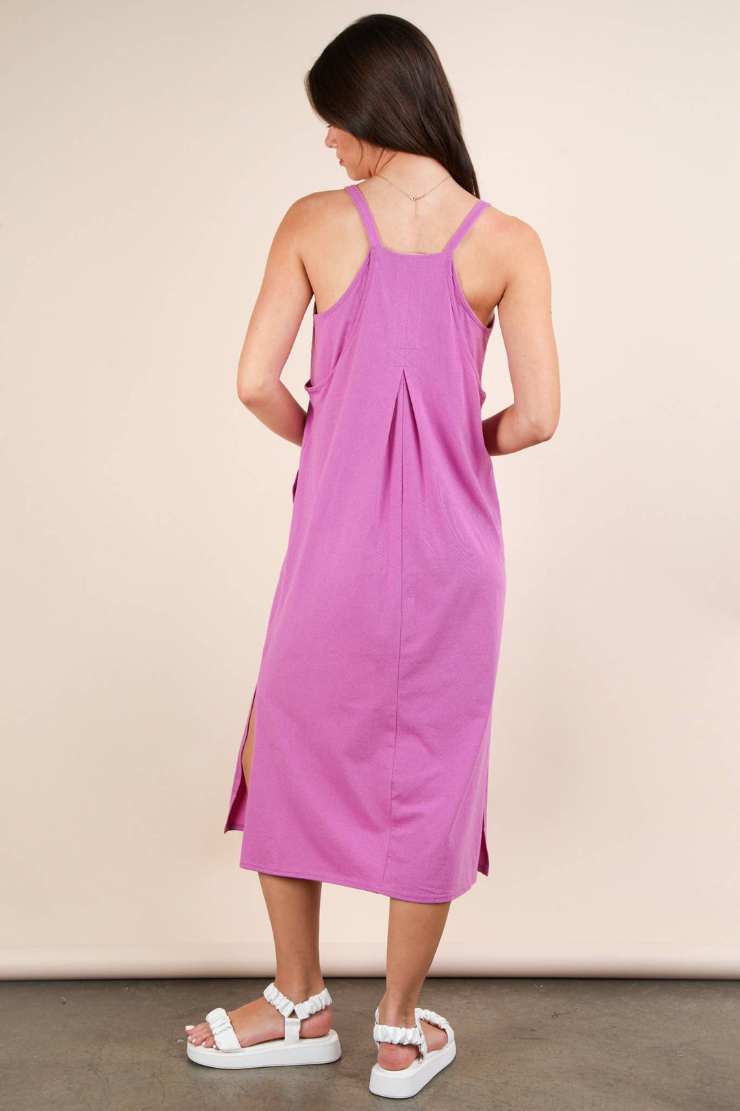 ND31605-V-Neck Sleeveless Casual Comfy Midi Dress