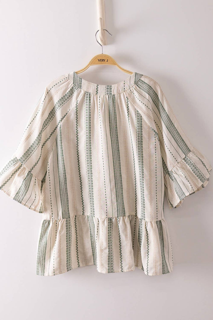 Striped Half Bell Sleeve Blouse Top