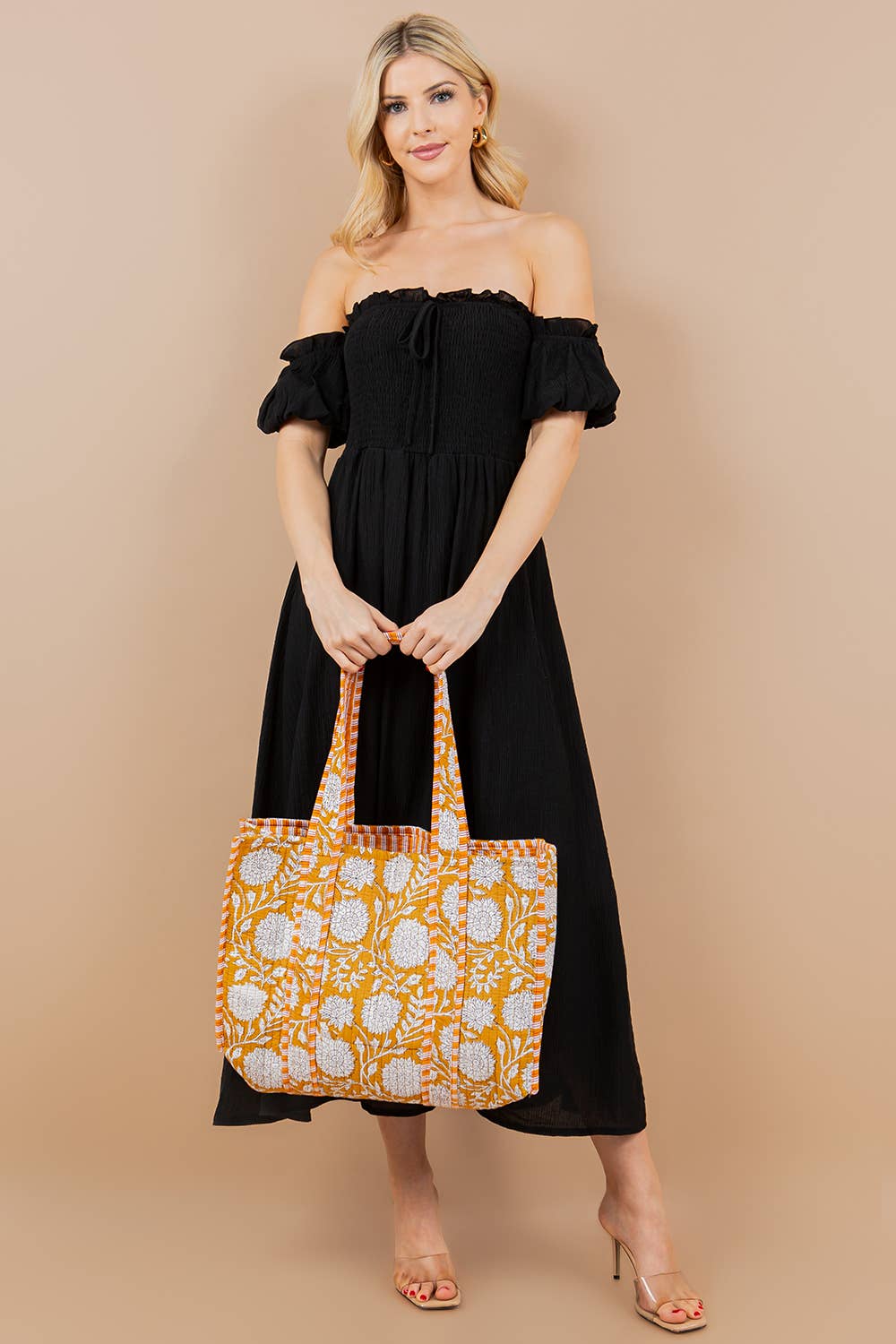 Yellow Floral Quilted Tote Bag