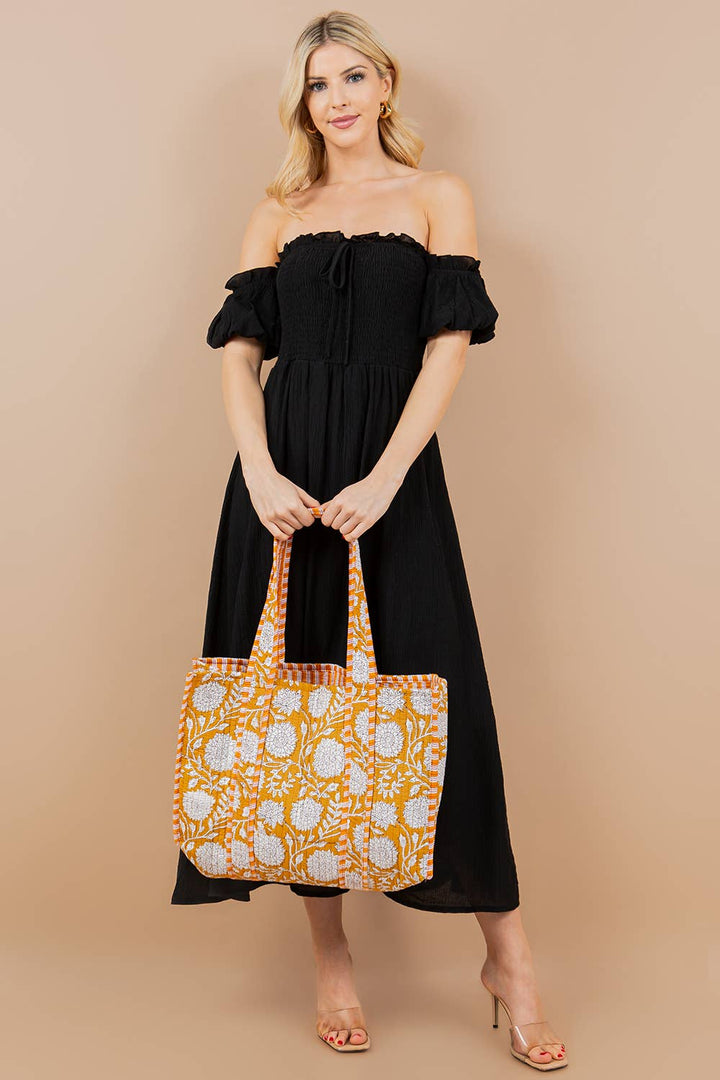Yellow Floral Quilted Tote Bag
