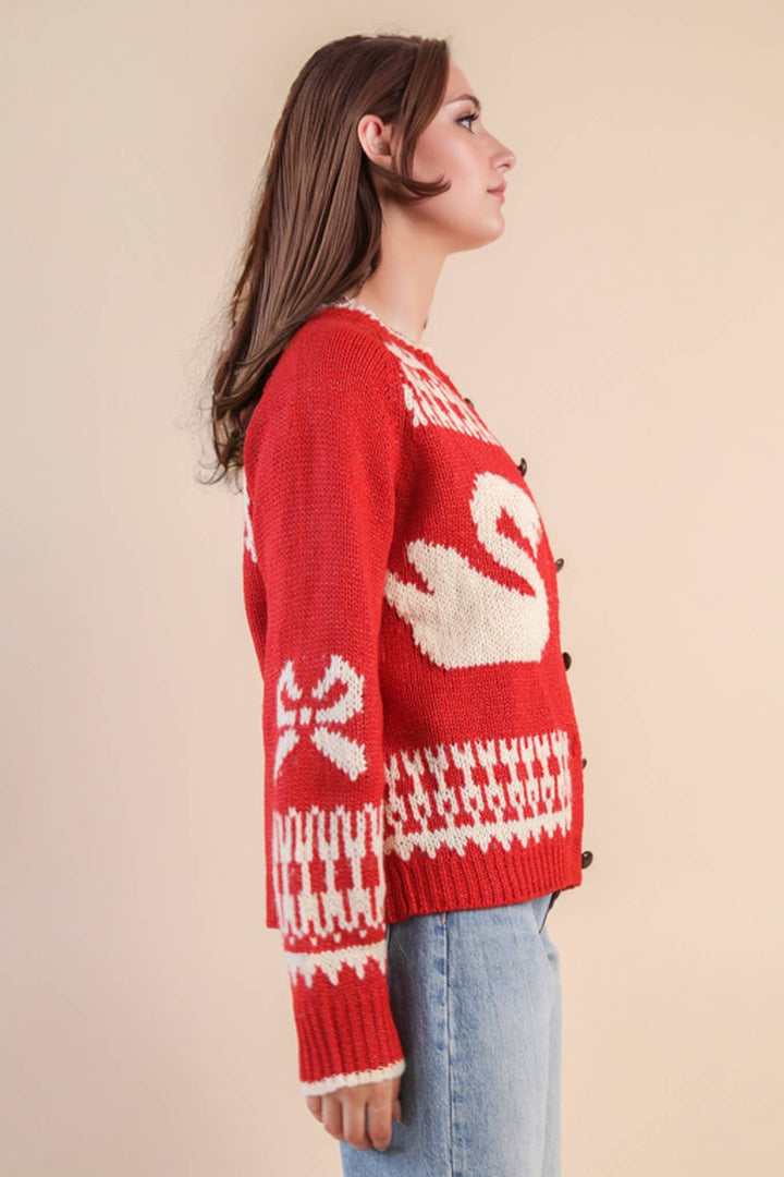 Very J Oversized Graphic Swan Sweater Cardigan