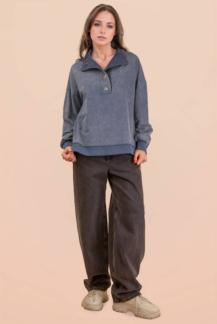 Very J Mock Neck Mineral Washed Knit Top