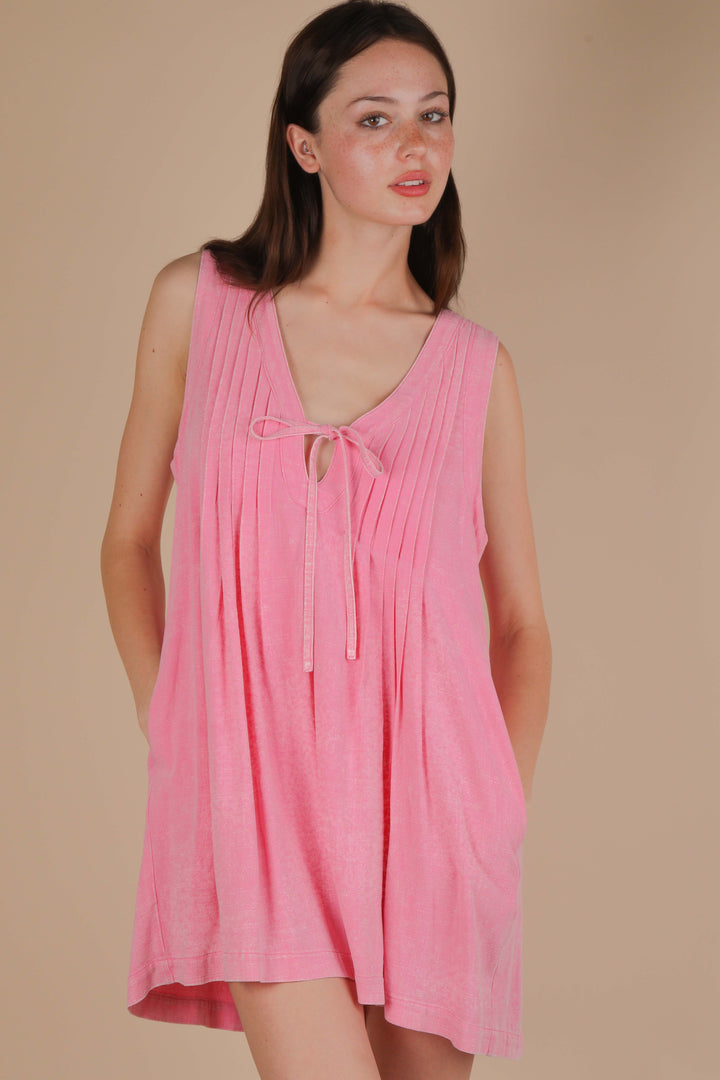 NP70876-Mineral Washed Pleated Romper