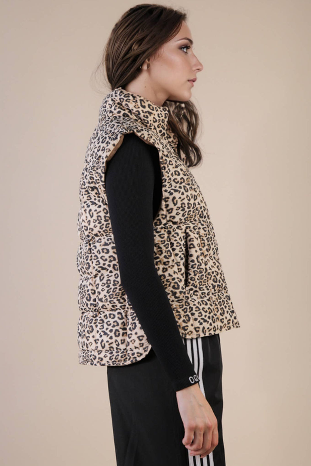 NJ90282-Solid & Leopard Puffer Padded Warm Vest