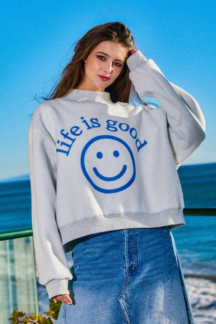 Reversible Graphic Mock-Neck Crop Sweatshirt