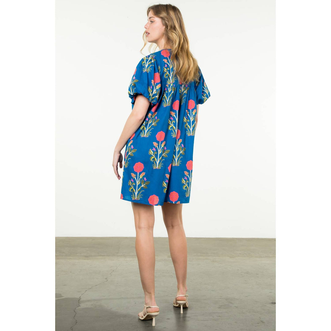 Puff Sleeve Flower Print Dress