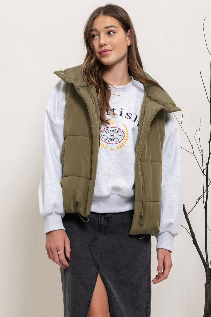 SOLID ZIP UP PUFFER VEST