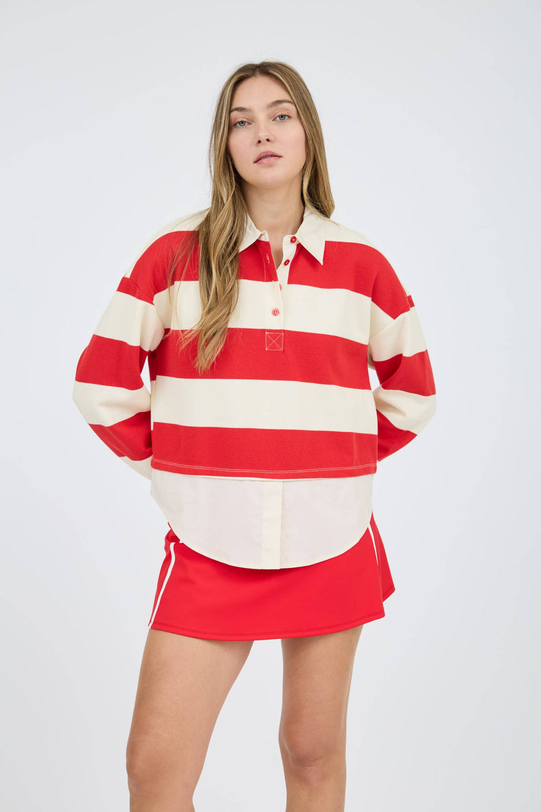 WIDE STRIPE LONG SLEEVE LAYERED KNIT TOP