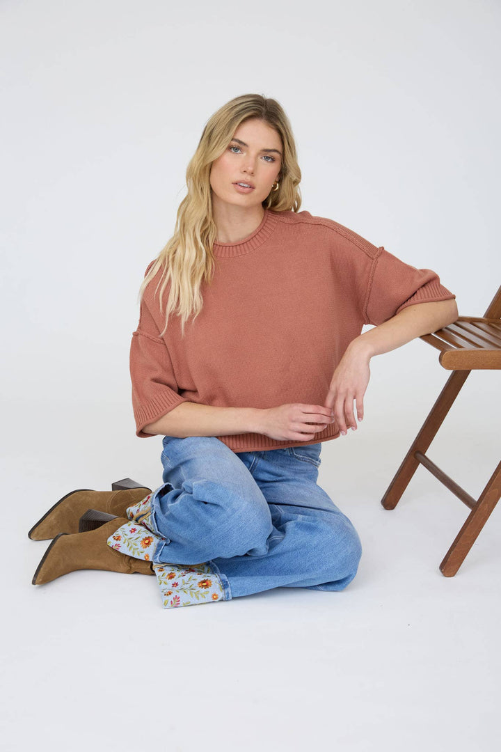 EXPOSED SEAM DROP SHOULDER SHORT SLEEVE PULLOVER