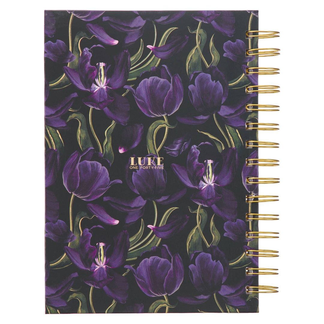 Journal Wirebound Black/Purple Floral Blessed Luke 1:45