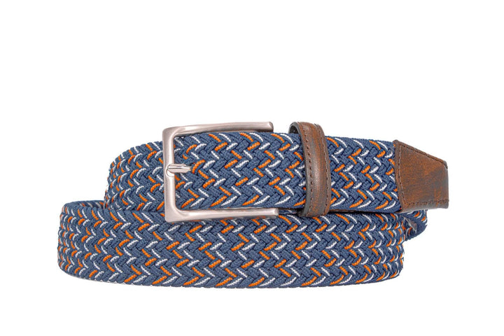 Braided Collegiate Navy and Orange Stretch Belt