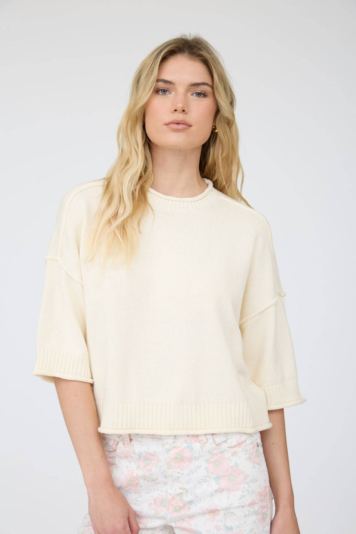 EXPOSED SEAM DROP SHOULDER SHORT SLEEVE PULLOVER