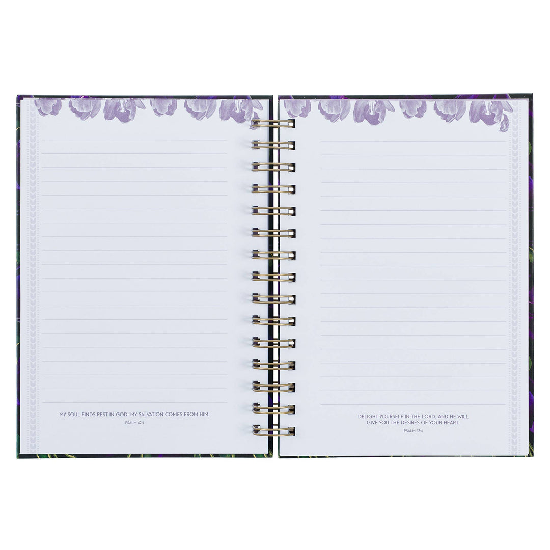 Journal Wirebound Black/Purple Floral Blessed Luke 1:45