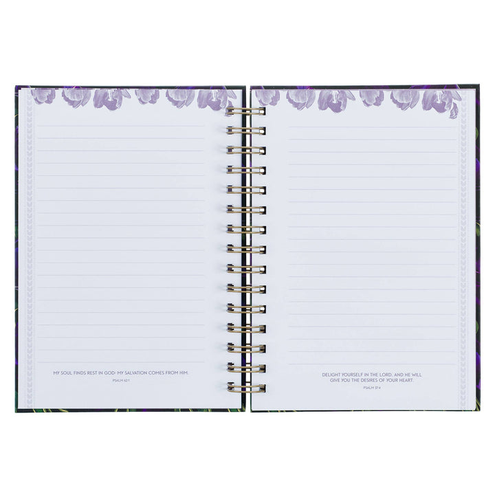 Journal Wirebound Black/Purple Floral Blessed Luke 1:45