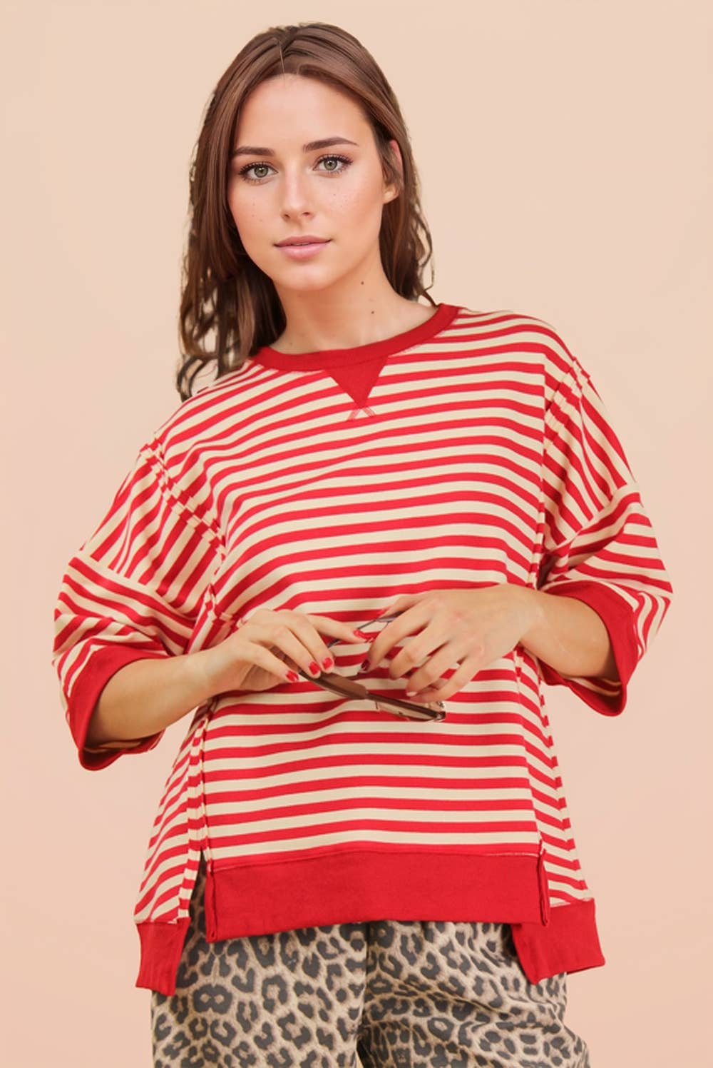 Striped Color Block Lounge Blue Cream Set