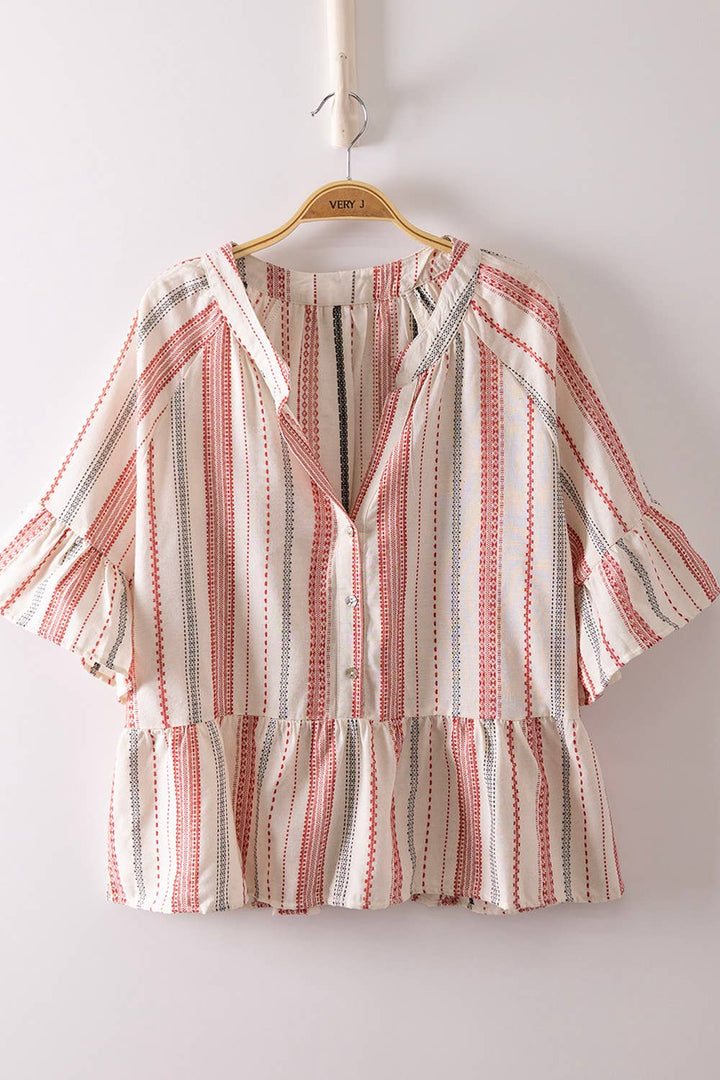 Striped Half Bell Sleeve Blouse Top