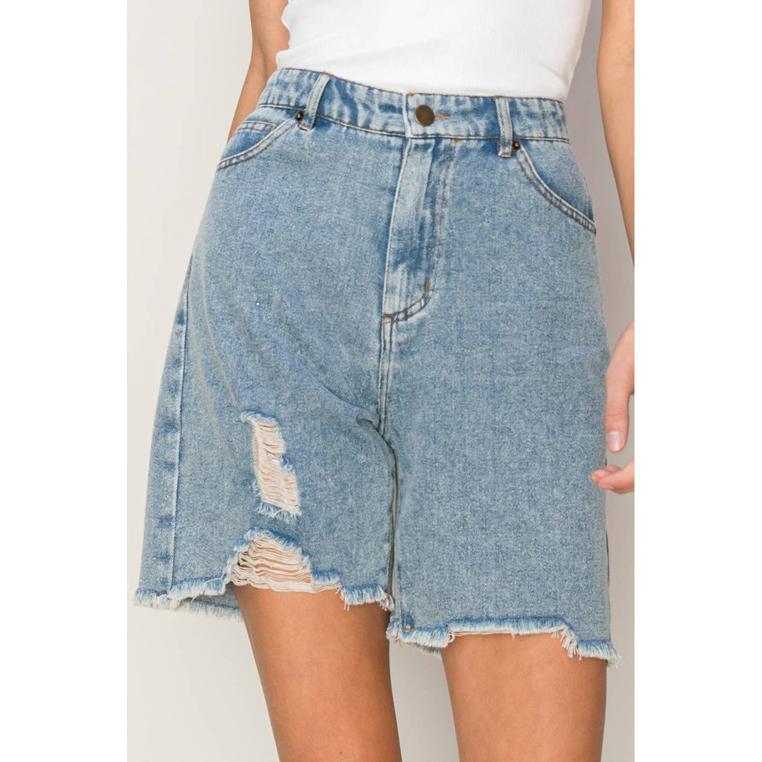 HF24C616-Distressed Bermuda Denim Shorts