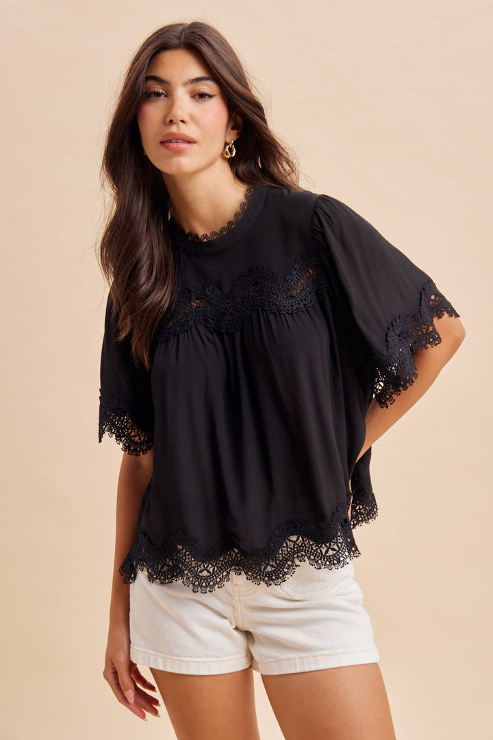 BLACK LACE TRIM TOP