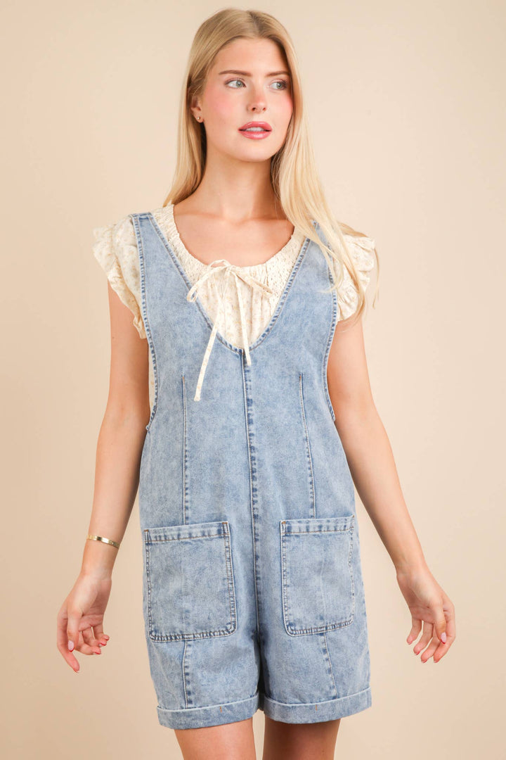 NP70785-Washed Denim Casual Romper