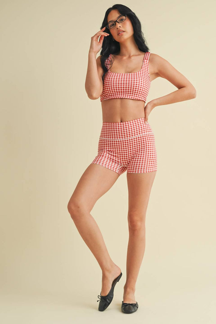 Gingham Print Ruched Bra Top