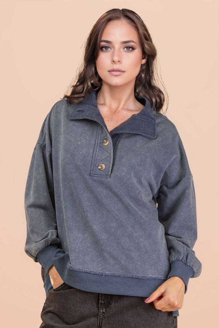 Very J Mock Neck Mineral Washed Knit Top