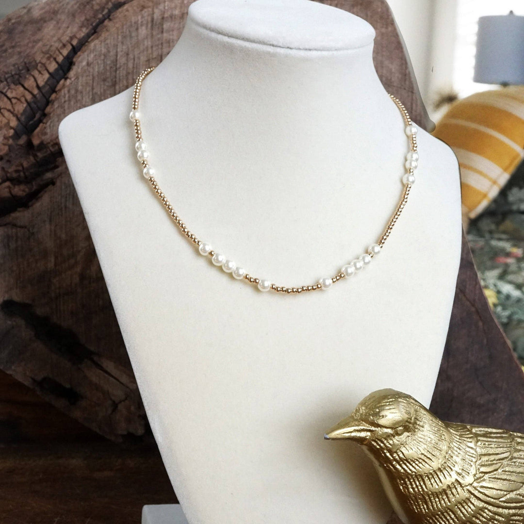 Short Dainty Necklace - Pearls and Ball Beads