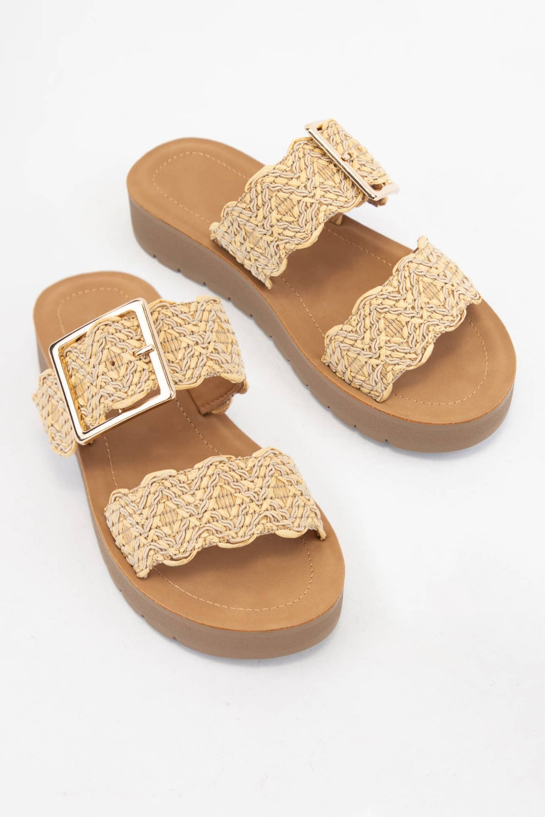 TRAIL DELICATELY WOVEN RAFFIA DOUBLE STRAP SANDALS