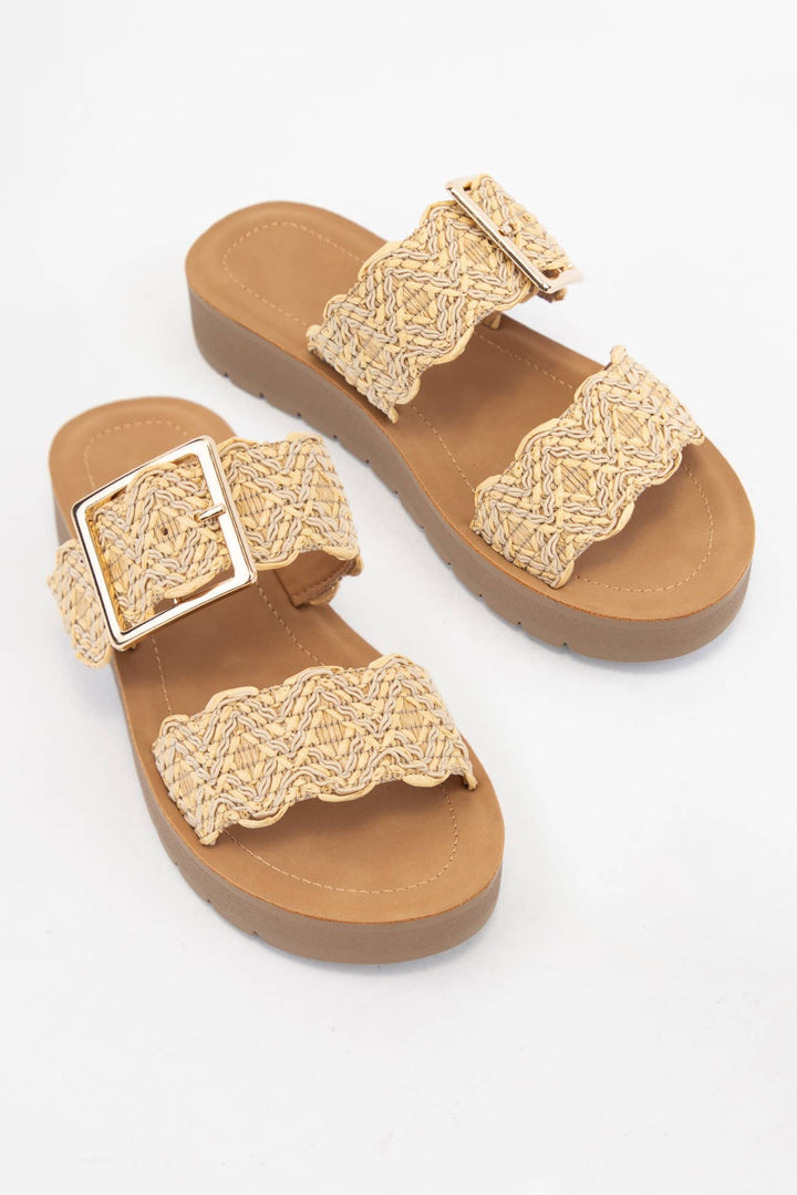 TRAIL DELICATELY WOVEN RAFFIA DOUBLE STRAP SANDALS