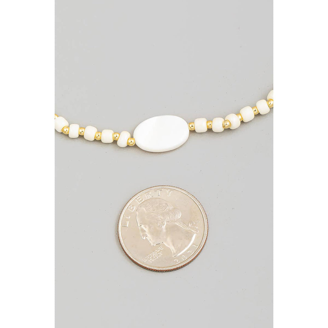 Flat Oval Pearl Beaded Necklace