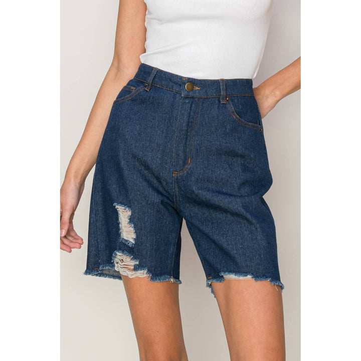 HF24C616-Distressed Bermuda Denim Shorts