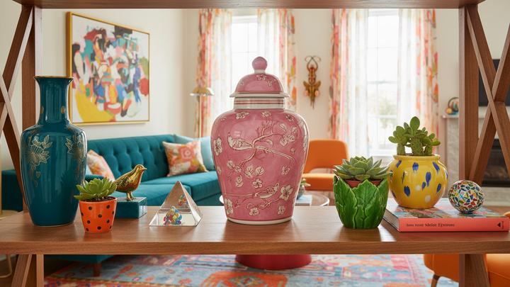 Pink & White Ceramic Chinoiserie Jar 12"