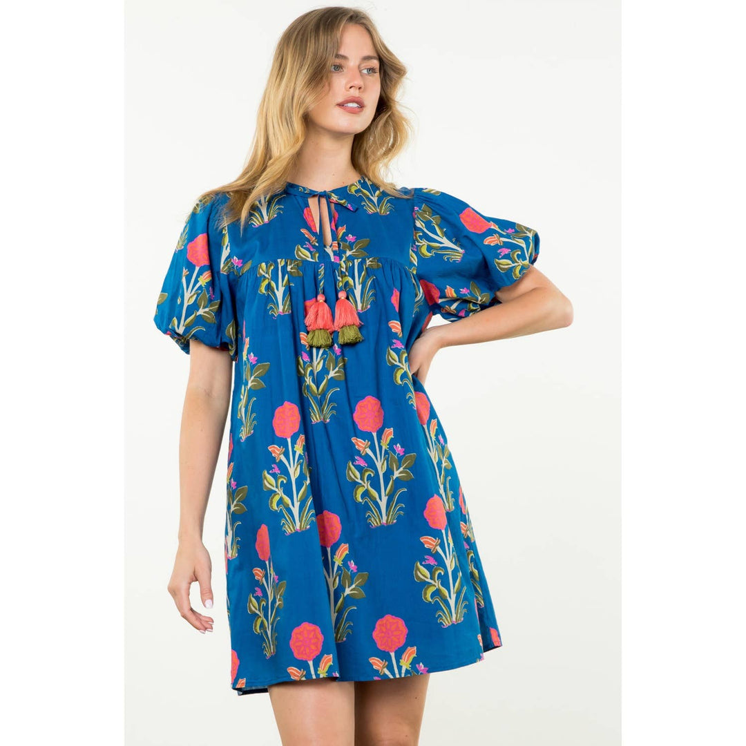 Puff Sleeve Flower Print Dress