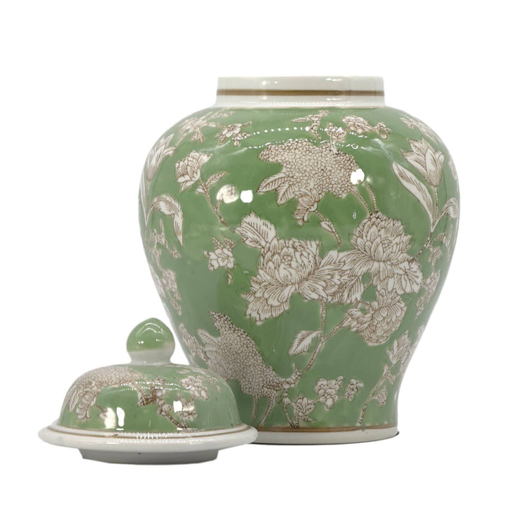 Floral Chinoiserie Ceramic Ginger Jar 12"