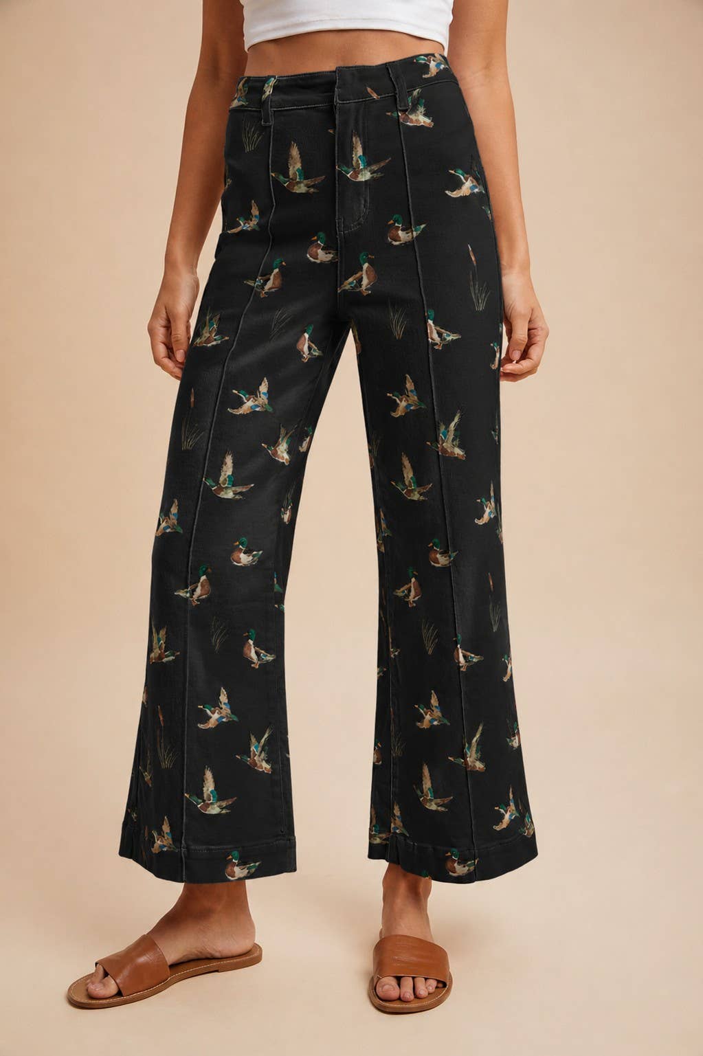 Mallard Printed Stretch Denim Wide Leg Jeans