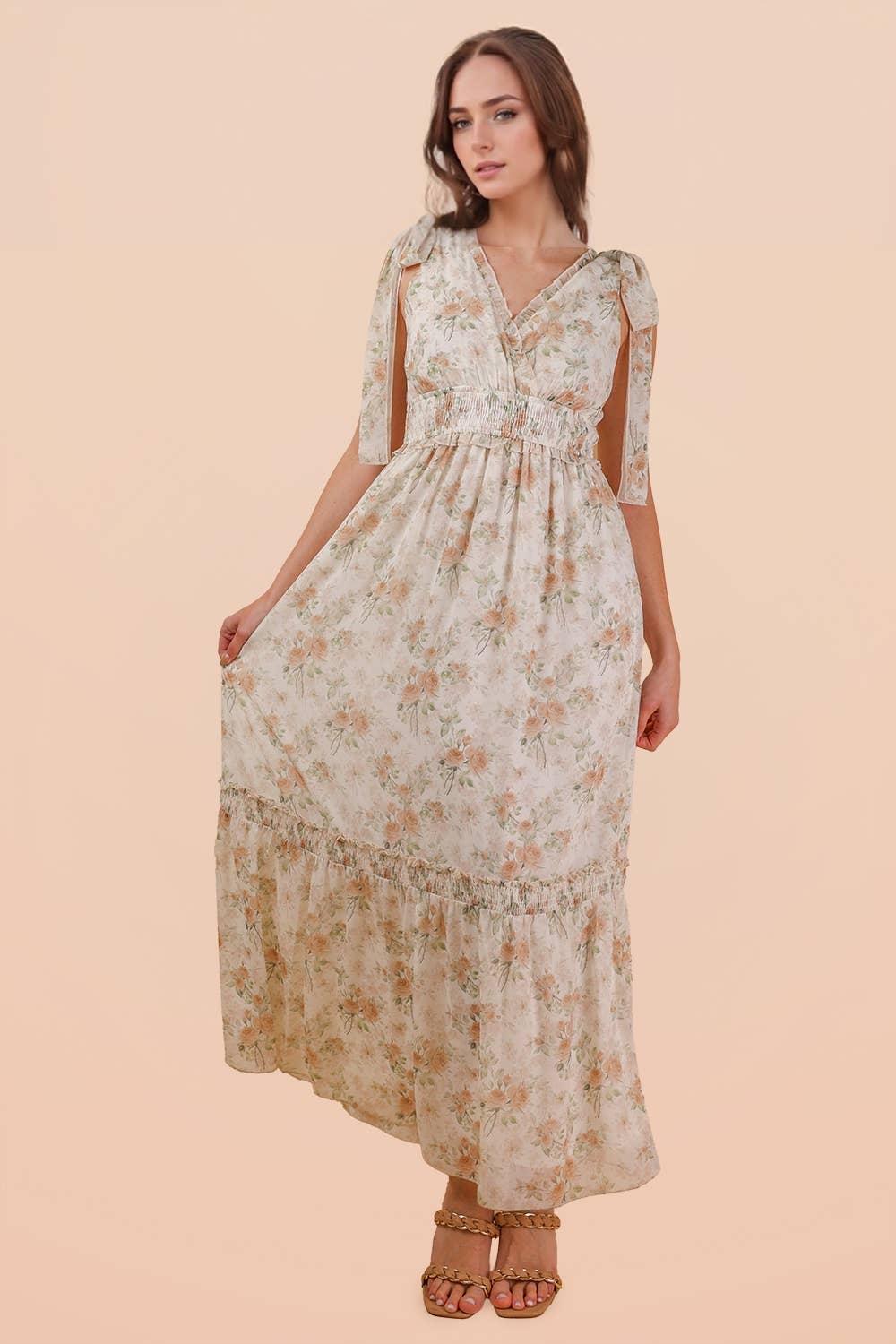 Floral Blue Printed Shoulder Strap Midi Dress